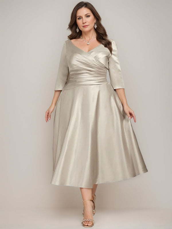 A-Line/Princess V-Neck Tea-Length Mother Of The Bride Dresses BabaMila