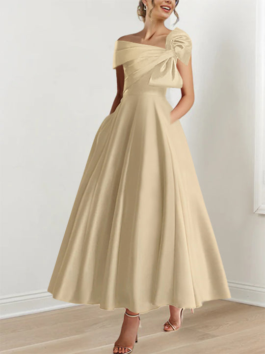 A-Line/Princess One-Shoulder 3/4 Length Sleeves Floor-Length Mother Of The Bride Dresses BabaMila