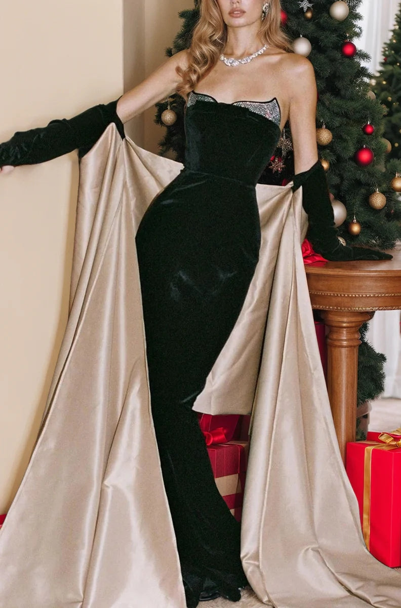 Trumpet/Mermaid Strapless Floor-length Long Formal Evening Dresses With Beadings BabaMila