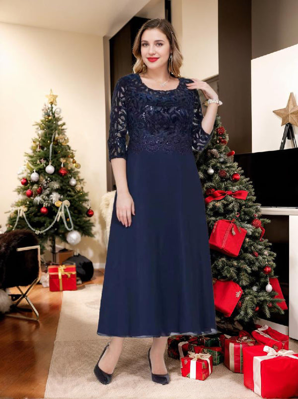 A-Line/Princess Scoop 3/4 Sleeves Ankle-Length Plus Size Mother Of The Bride Dresses With Appliques BabaMila