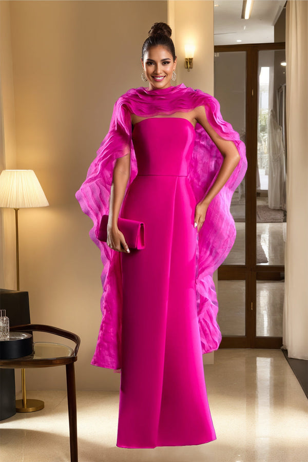 Sheath/Column Strapless Sleeveless Floor-Length Unique Mother Of The Bride Dresses With Wraps & Ruffles BabaMila