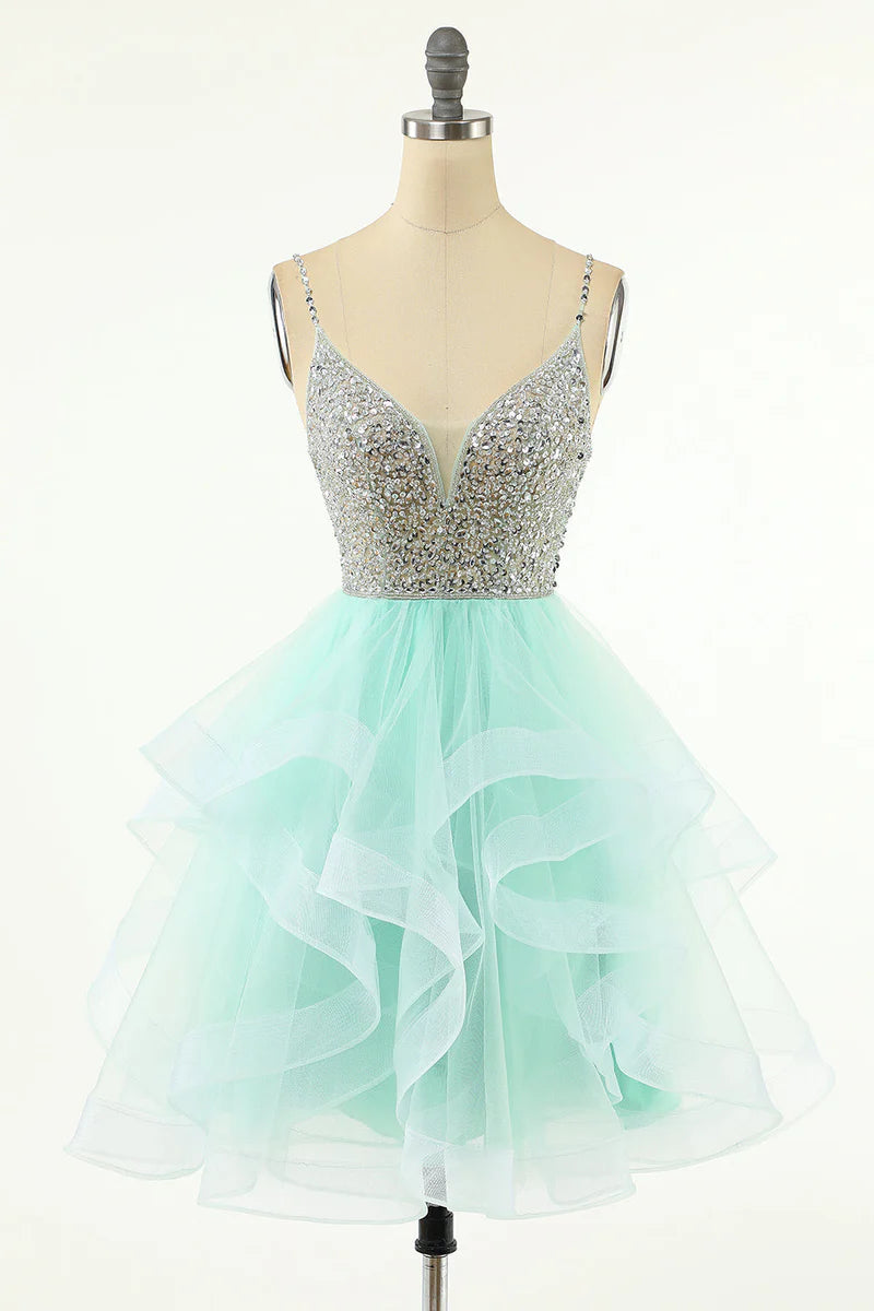 A-Line/Princess Plunging V-Neck Sleeveless Short/Mini Party Dance Cocktail Homecoming Dress BabaMila