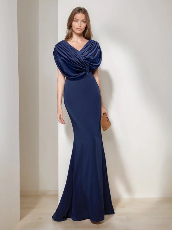 Trumpet/Mermaid V-Neck Short Sleeves Floor-Length Mother Of The Bride Dresses With Ruffles & Sequins BabaMila
