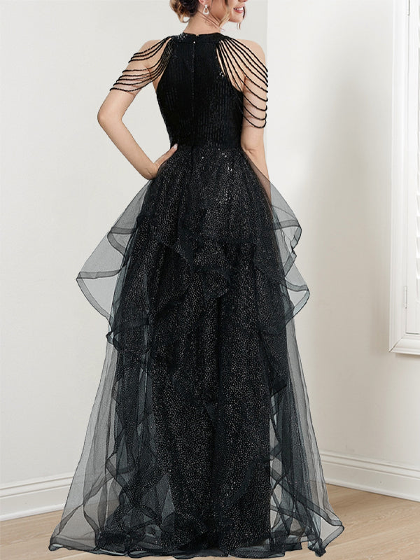 A-Line/Princess Halter Long Prom Dresses With Ruffles/Sequins/Beads BabaMila