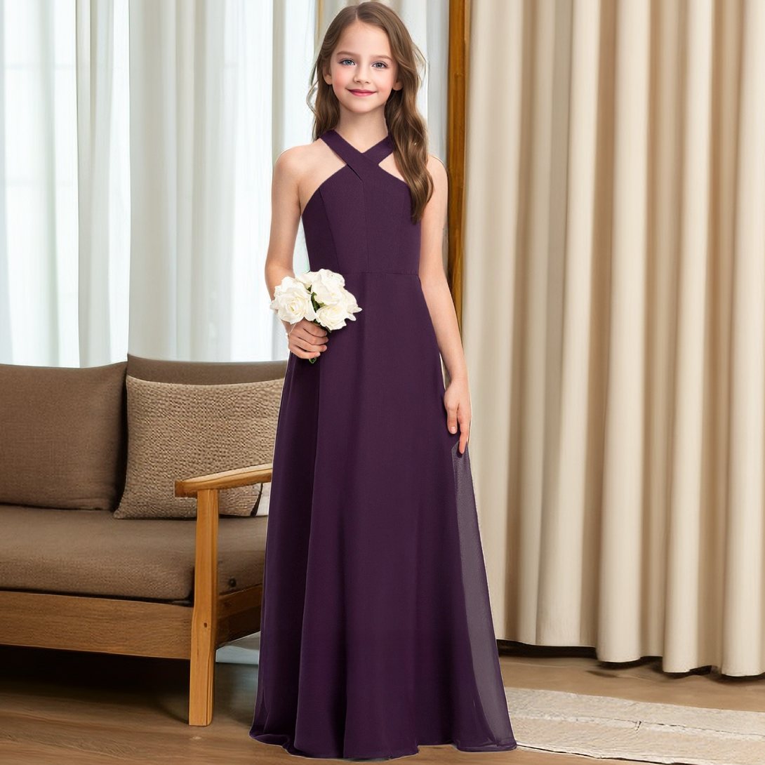 Crisscross Halter Red Chiffon Junior Bridesmaid Dress Gidiondress
