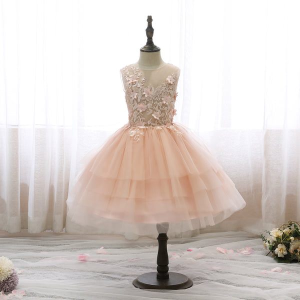 Boat Neck Sleeveless Knee-Length Lace/Tulle Holiday＆Christmas Dresses With 3D Flower/Appliques Girls Gidiondress