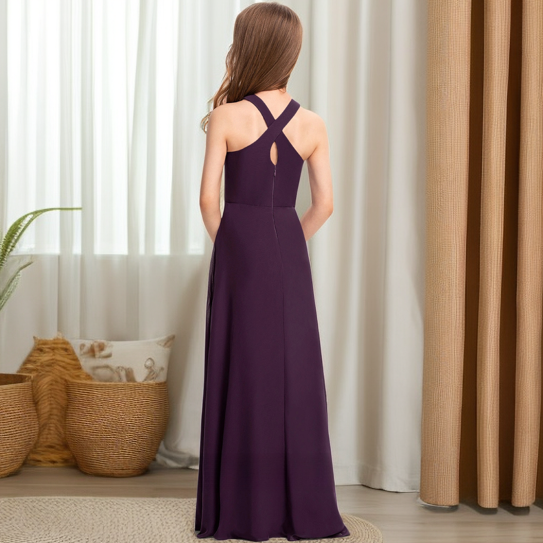 Crisscross Halter Red Chiffon Junior Bridesmaid Dress Gidiondress