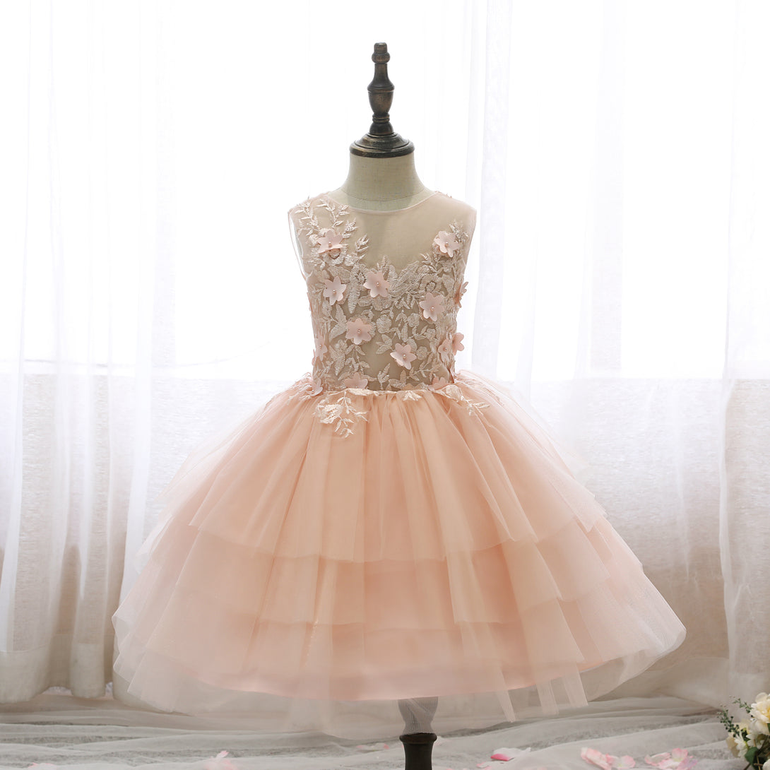 Boat Neck Sleeveless Knee-Length Lace/Tulle Holiday＆Christmas Dresses With 3D Flower/Appliques Girls Gidiondress