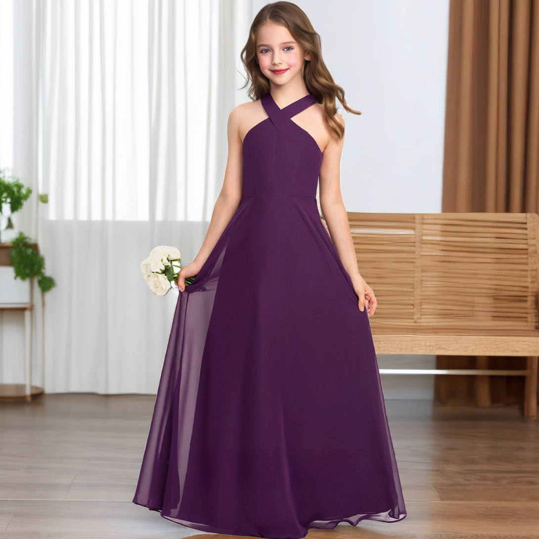 Crisscross Halter Red Chiffon Junior Bridesmaid Dress Gidiondress
