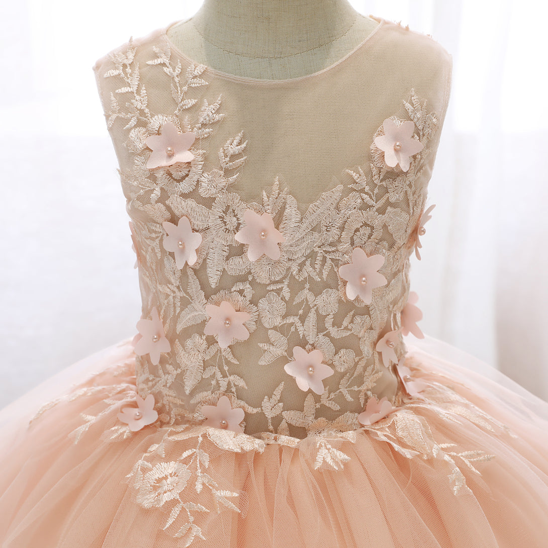 Boat Neck Sleeveless Knee-Length Lace/Tulle Holiday＆Christmas Dresses With 3D Flower/Appliques Girls Gidiondress