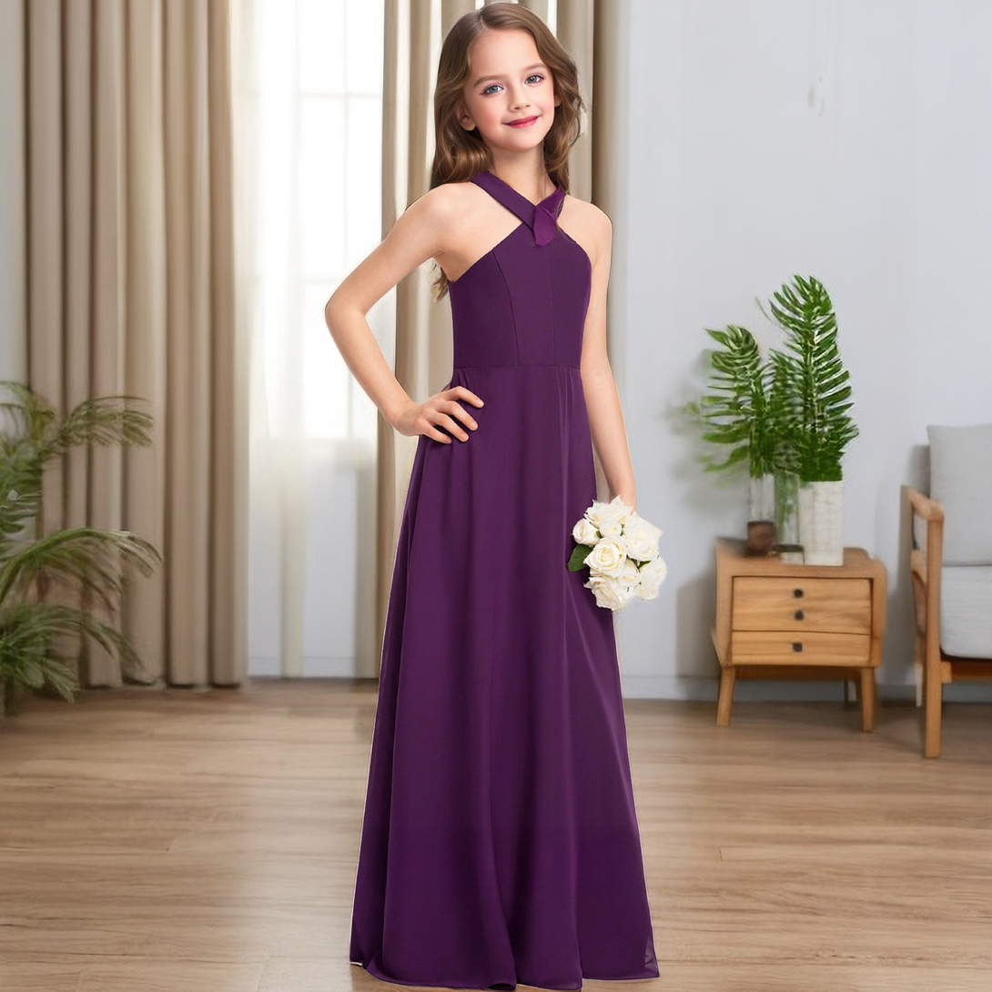 Crisscross Halter Red Chiffon Junior Bridesmaid Dress Gidiondress
