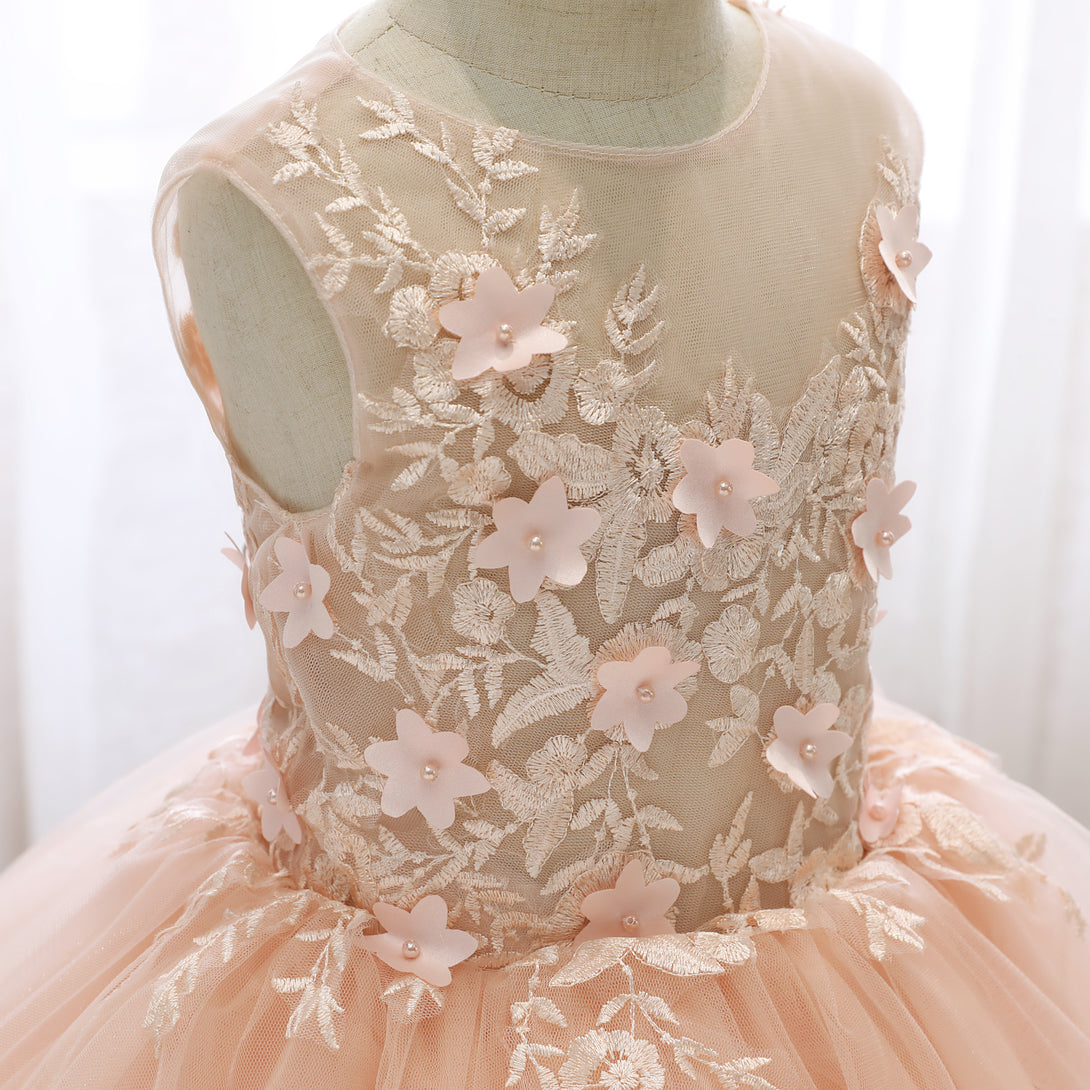 Boat Neck Sleeveless Knee-Length Lace/Tulle Holiday＆Christmas Dresses With 3D Flower/Appliques Girls Gidiondress