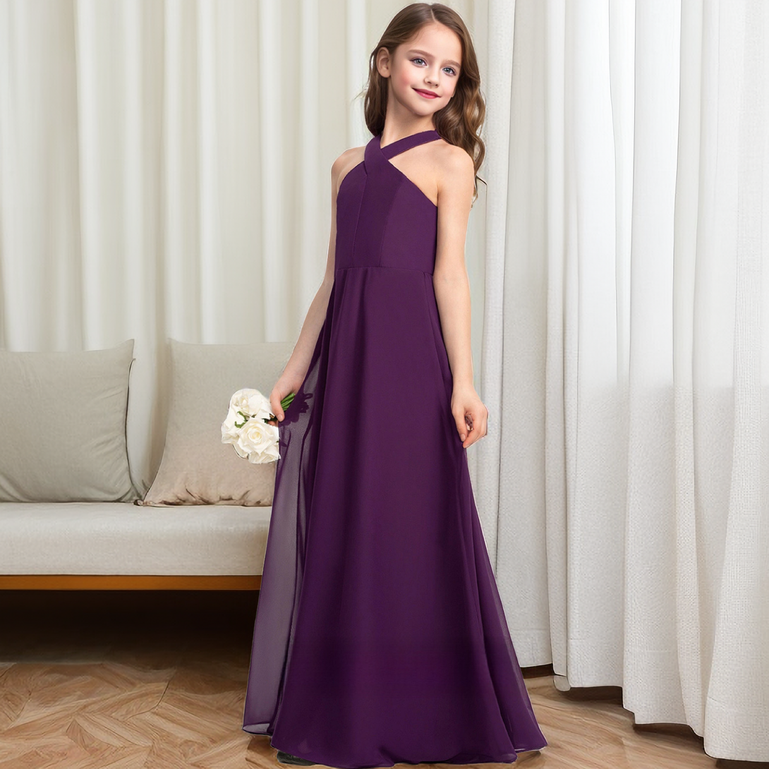 Crisscross Halter Red Chiffon Junior Bridesmaid Dress Gidiondress