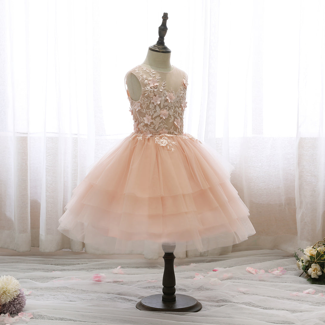 Boat Neck Sleeveless Knee-Length Lace/Tulle Holiday＆Christmas Dresses With 3D Flower/Appliques Girls Gidiondress