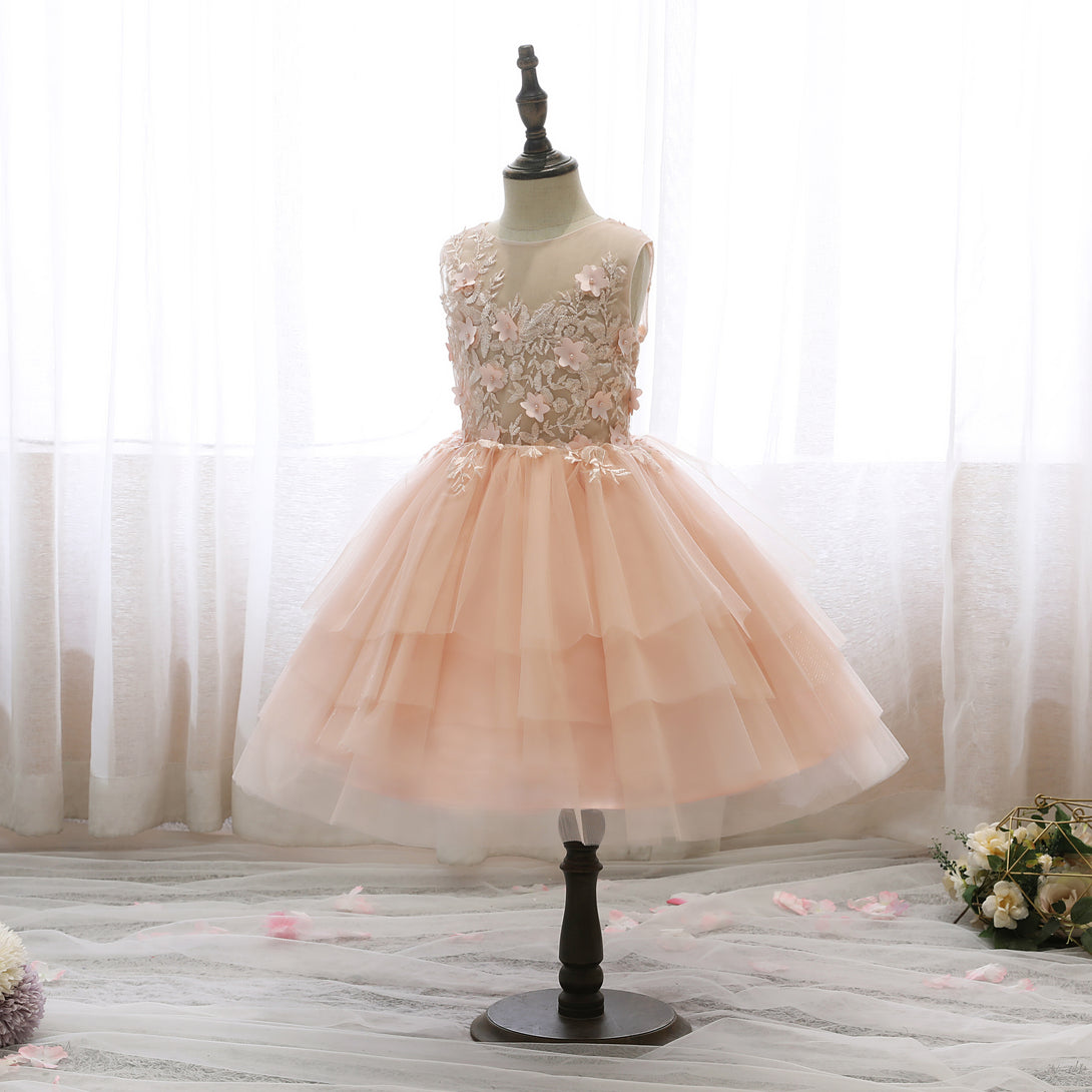 Boat Neck Sleeveless Knee-Length Lace/Tulle Holiday＆Christmas Dresses With 3D Flower/Appliques Girls Gidiondress