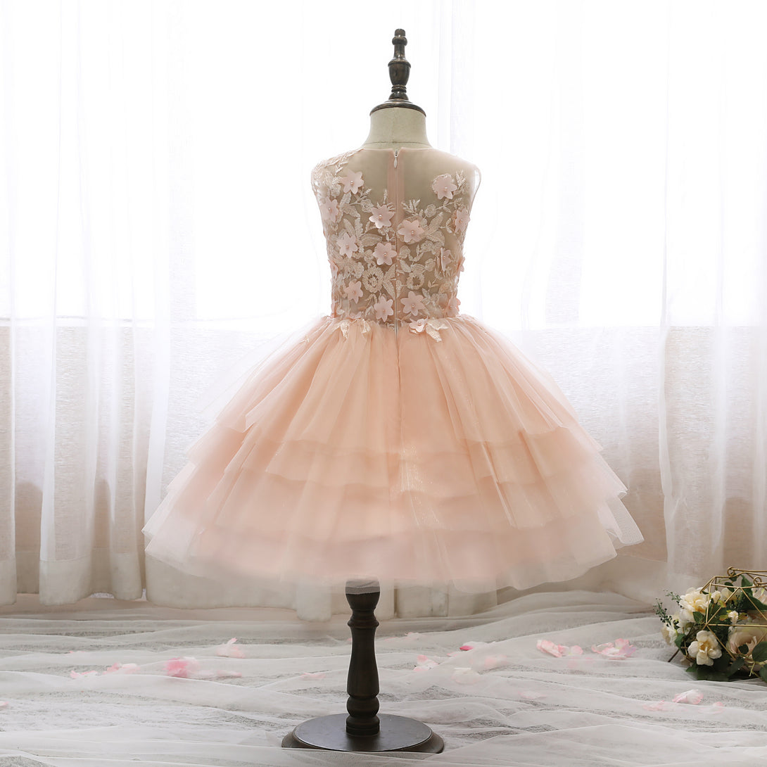 Boat Neck Sleeveless Knee-Length Lace/Tulle Holiday＆Christmas Dresses With 3D Flower/Appliques Girls Gidiondress