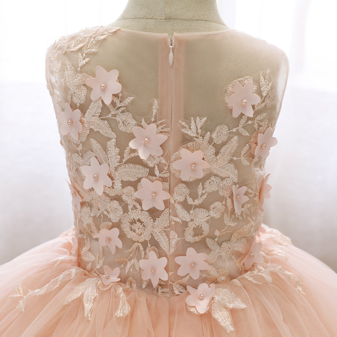 Boat Neck Sleeveless Knee-Length Lace/Tulle Holiday＆Christmas Dresses With 3D Flower/Appliques Girls Gidiondress