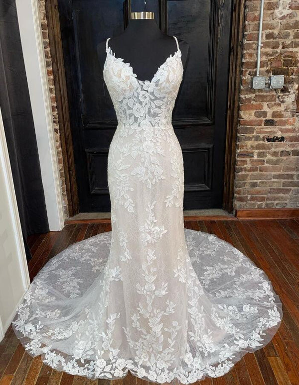 Mermaid V Neck Ivory Lace Wedding Dresses BabaMila