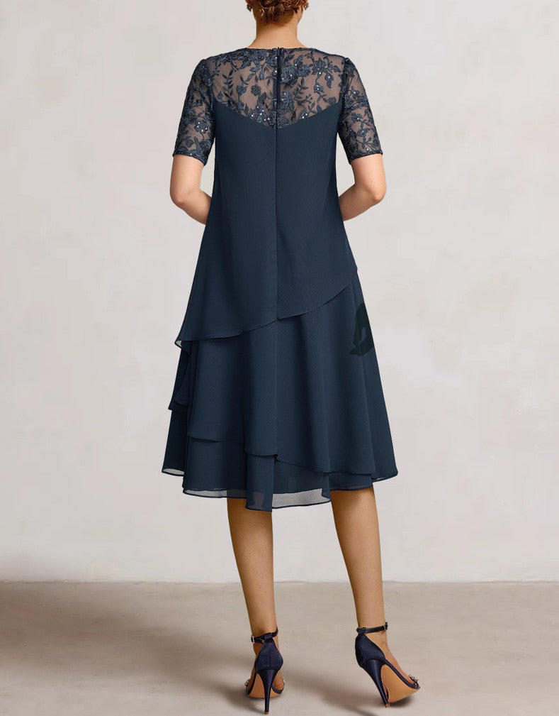 2 Pieces A-Line Scoop Chiffon Mother Of The Bride Dresses Sleeveless Knee-Length With Ruffles BabaMila