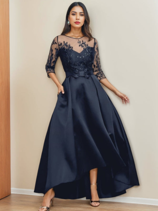 A-Line/Princess Half Sleeves Mother Of The Bride Dresses With Lace Asymmetrical Satin BabaMila