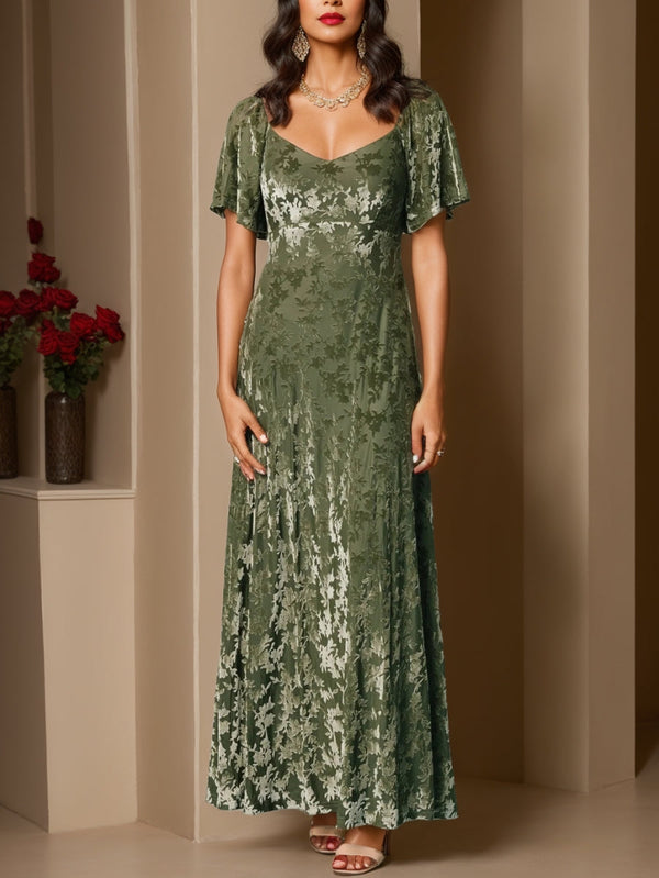 A-Line/Princess Sweetheart Wedding Guest Dresses Short Sleeves Ankle-Length Velvet BabaMila