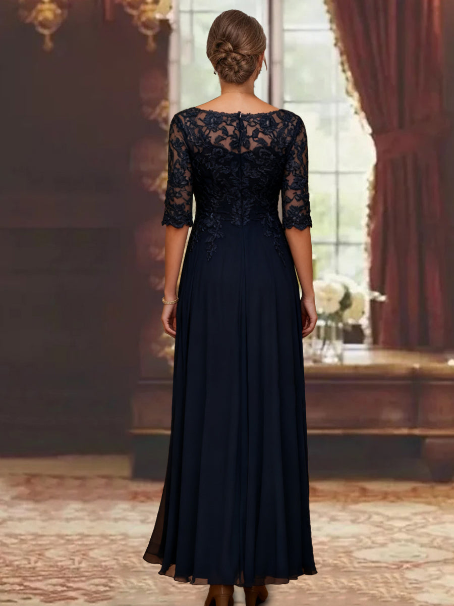 A-Line/Princess Chiffon Scoop Half Sleeves Mother Of The Bride Dresses Lace Ankle-Length BabaMila