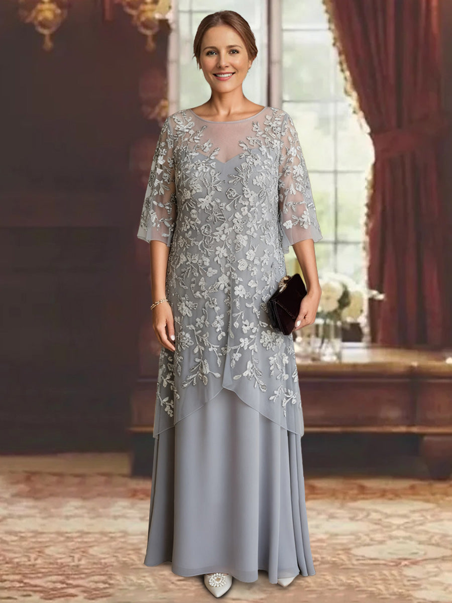 A-Line/Princess Chiffon Half Sleeves Lace Mother Of The Bride Dresses Ankle-Length BabaMila