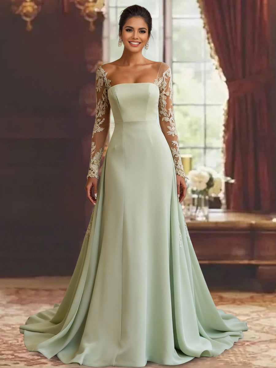 Sheath/Column Long Sleeves Floor-Length Mother Of The Bride Dresses Lace Appliques BabaMila