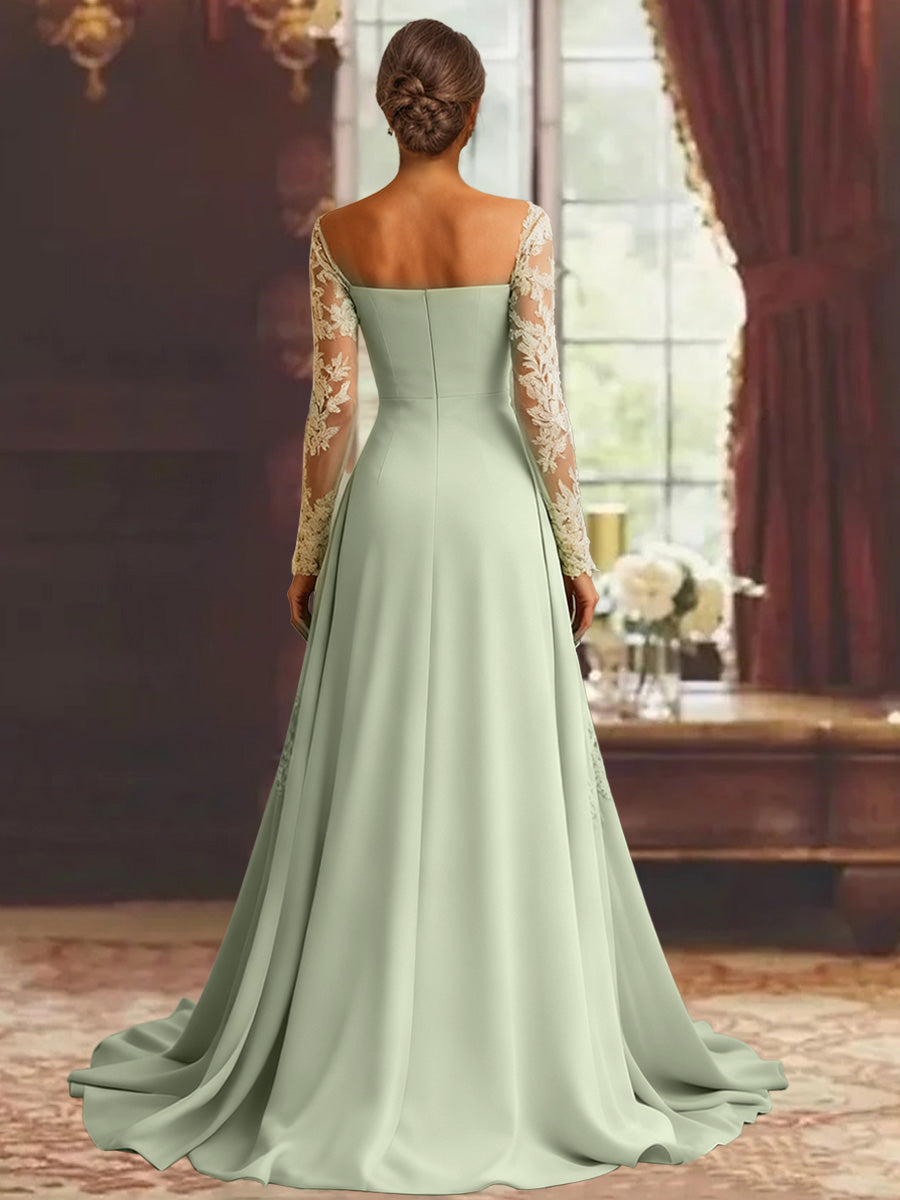 Sheath/Column Long Sleeves Floor-Length Mother Of The Bride Dresses Lace Appliques BabaMila