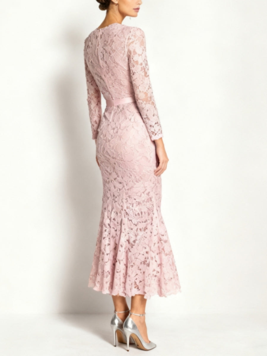 Sheath/Column Lace Long Sleeves Square Collar Mother Of The Bride Dresses Ankle-Length BabaMila