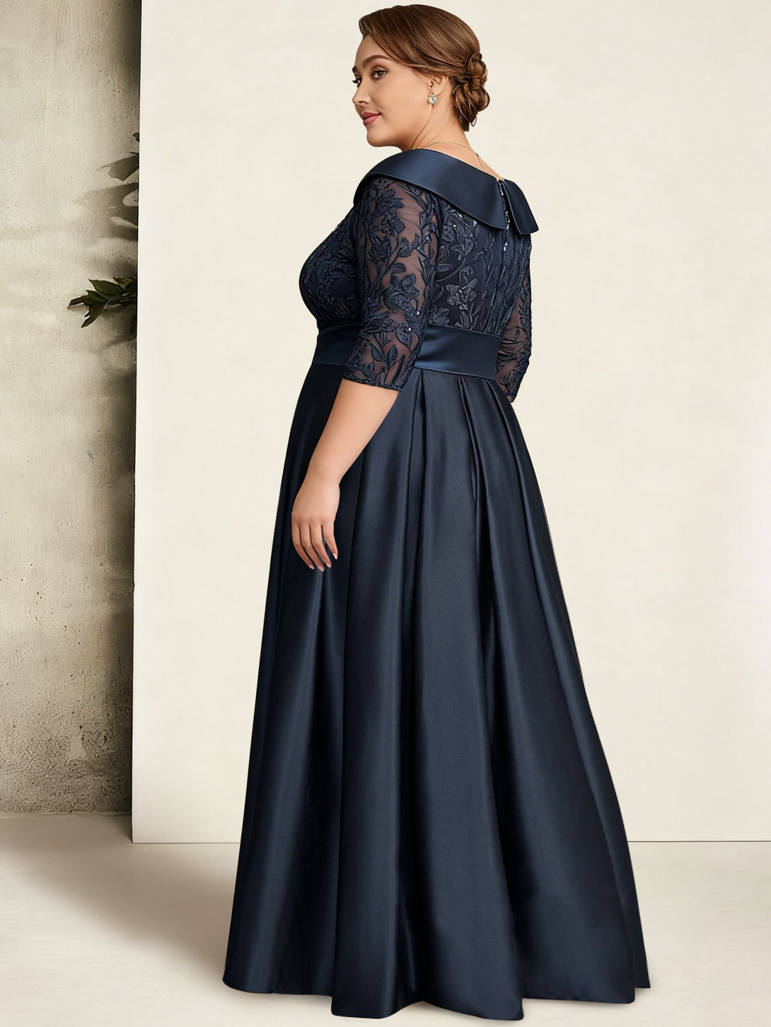 A-Line/Princess V-Neck Plus Size Mother Of The Bride Dresses Floor-Length Lace Sequins Bow BabaMila