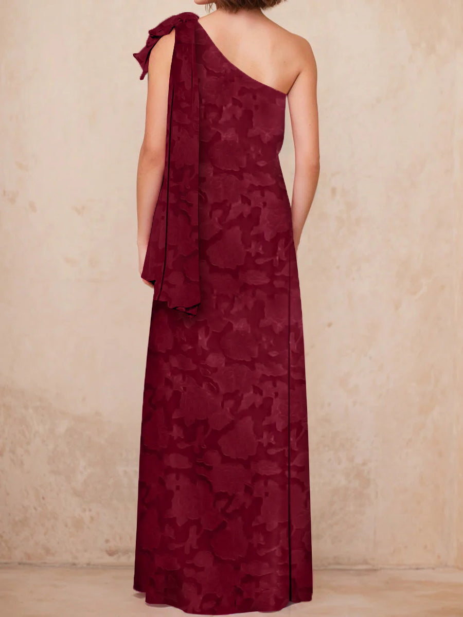 A-Line/Princess One-Shoulder Sleeveless Floor-Length Rose Lace Applique Mother Of The Bride Dresses With Split Side BabaMila