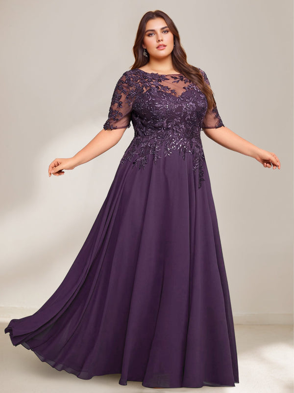 A-Line/Princess Scoop Plus Size Mother Of The Bride Dresses Chiffon Floor-Length Sequins BabaMila