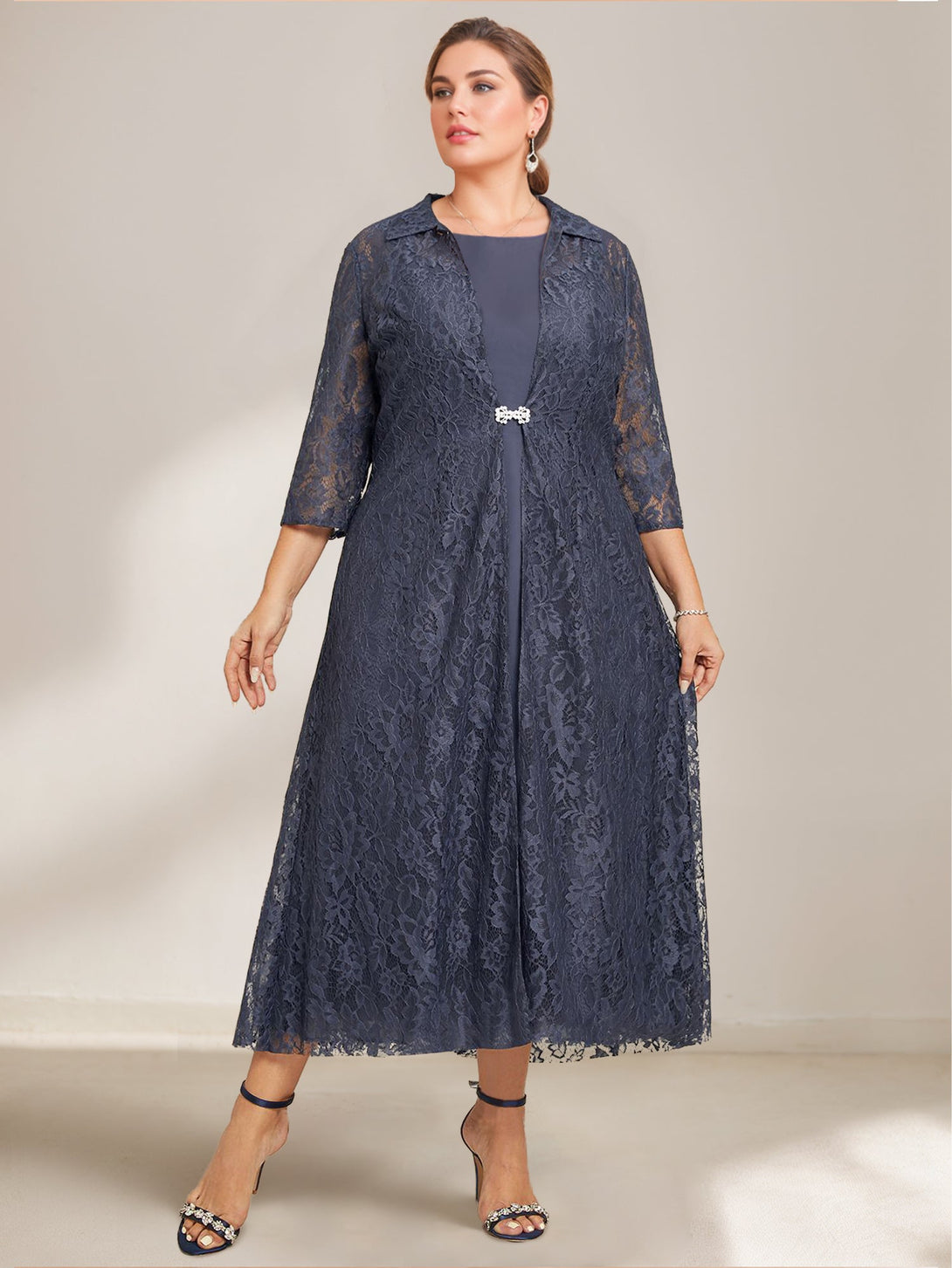 A-Line/Princess Scoop Chiffon Plus Size Mother Of The Bride Dresses With Lace Wrap/Jacket BabaMila