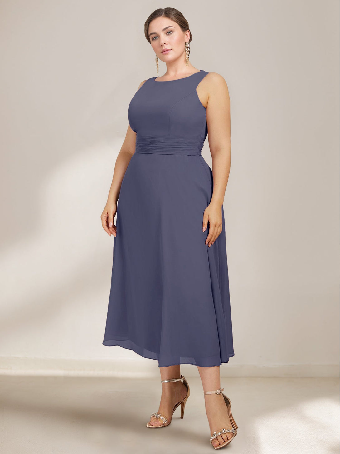 A-Line/Princess Scoop Chiffon Plus Size Mother Of The Bride Dresses With Lace Wrap/Jacket BabaMila