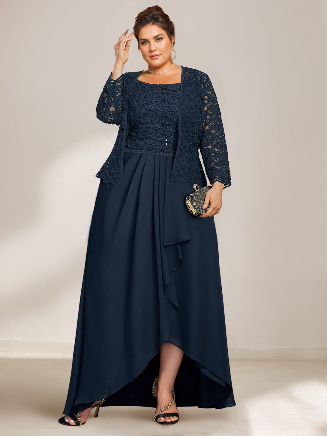 A-Line/Princess Scoop Plus Size Mother Of The Bride Dresses With Wrap/Jacket Chiffon BabaMila
