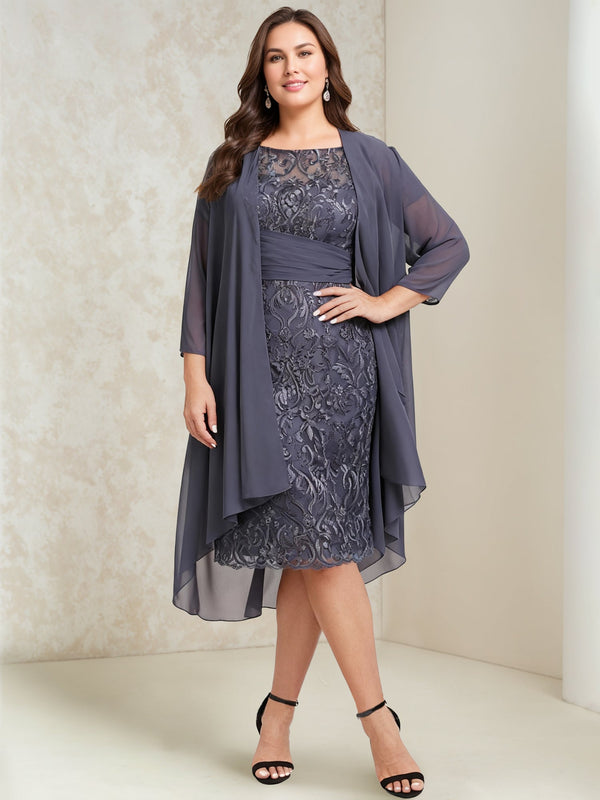 Sheath/Column Scoop Chiffon Plus Size Mother Of The Bride Dresses With Wrap/Jacket Lace BabaMila