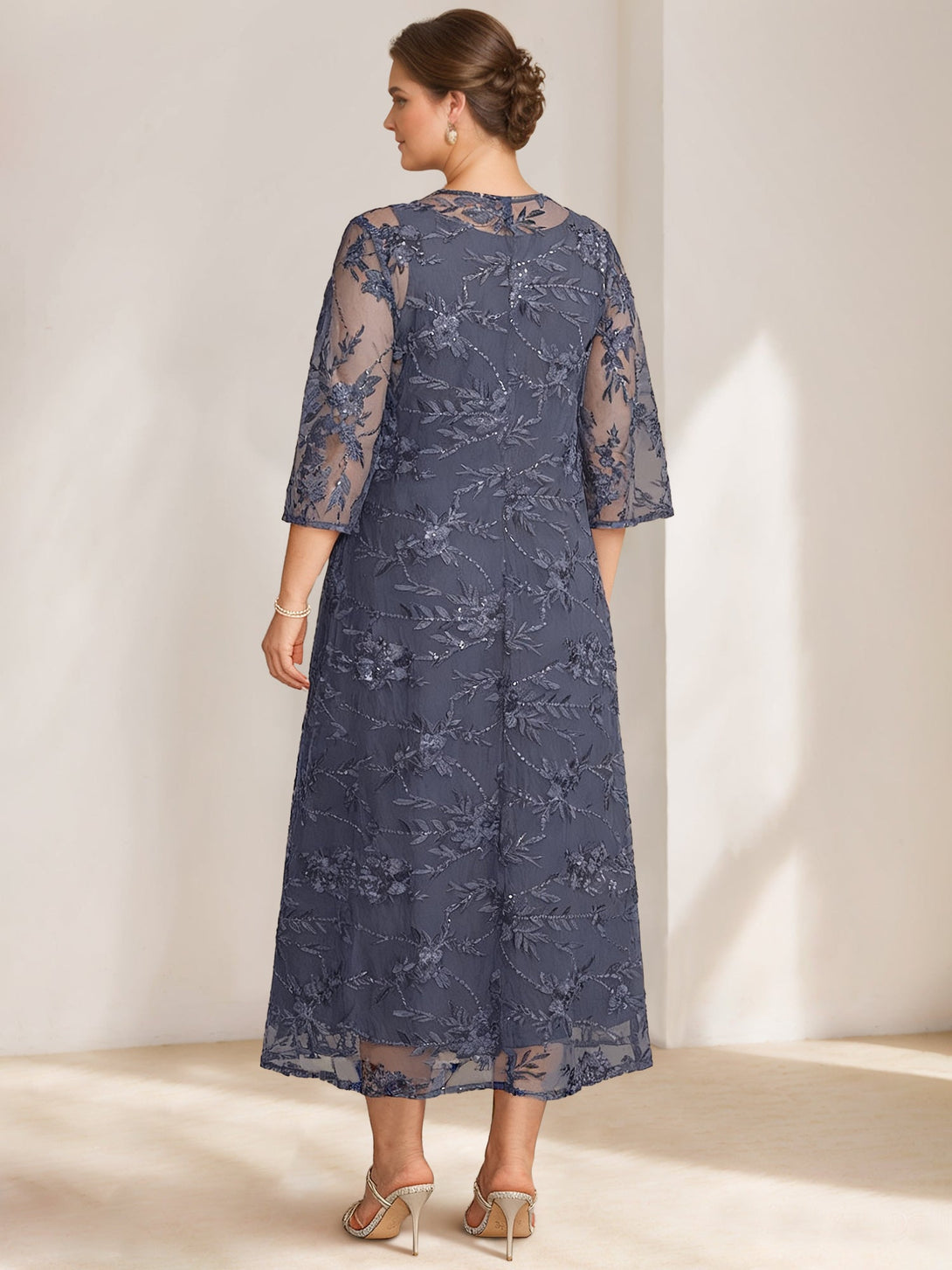 A-Line/Princess Scoop Plus Size Mother Of The Bride Dresses Chiffon With Lace Wrap/Jacket BabaMila