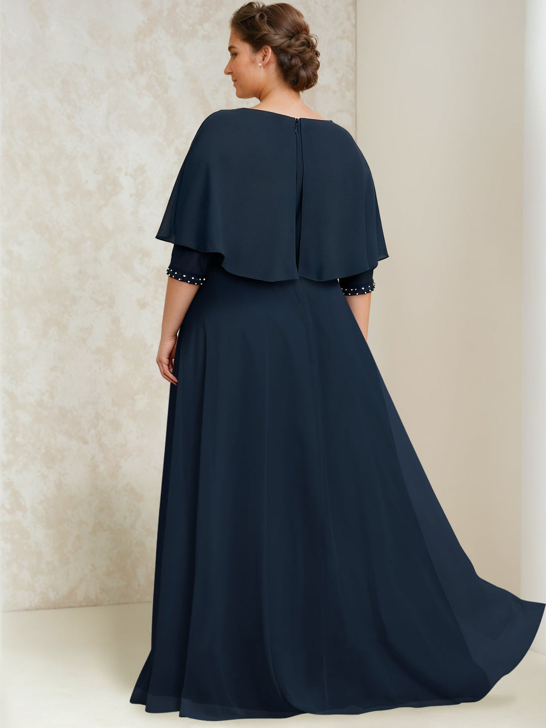 A-Line/Princess Scoop Chiffon Plus Size Mother Of The Bride Dresses Chiffon With Pleated Beading BabaMila