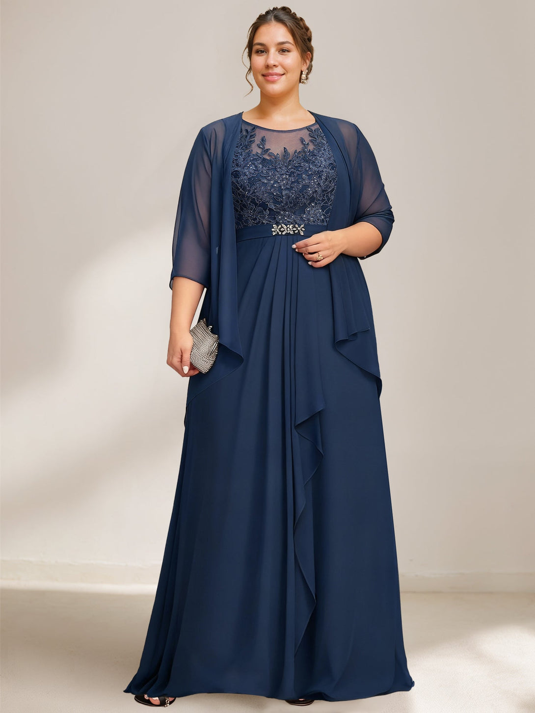 A-Line/Princess Scoop Plus Size Mother Of The Bride Dresses Chiffon Lace With Wrap/Jacket BabaMila