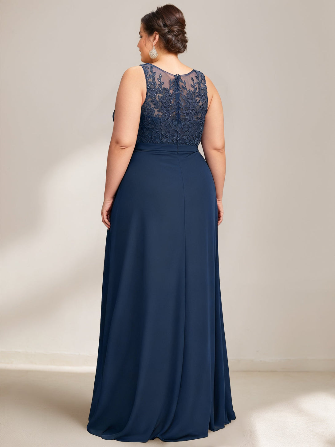 A-Line/Princess Scoop Plus Size Mother Of The Bride Dresses Chiffon Lace With Wrap/Jacket BabaMila