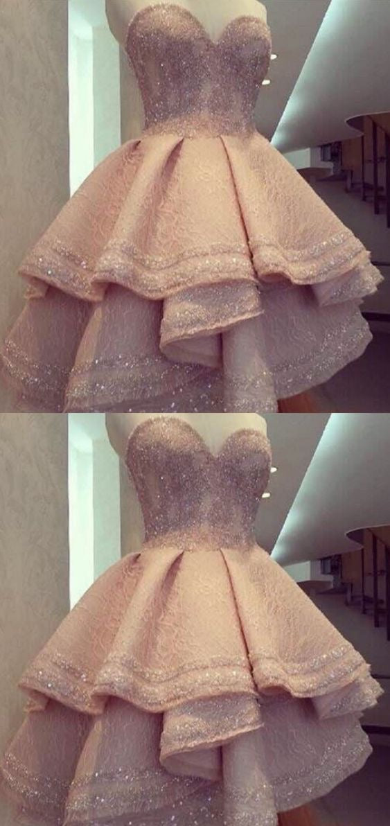 Sparkly Homecoming Dresses Lace Sweetheart Beautiful Short Prom Dress Party Dress Homecoming Dress BabaMila