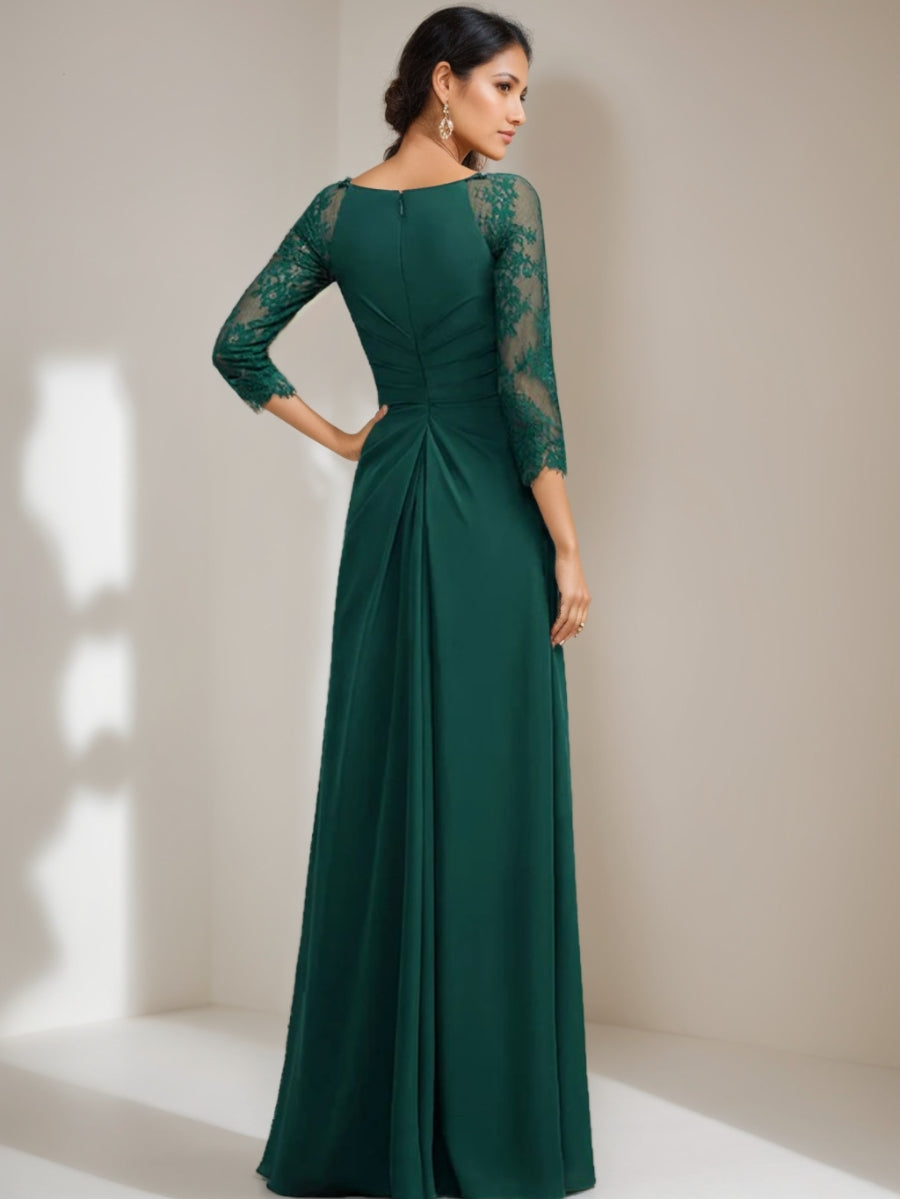 A-Line/Princess Scoop Floor-Length Mother Of The Bride Dresses With Ruffles Lace 3/4 Sleeves BabaMila