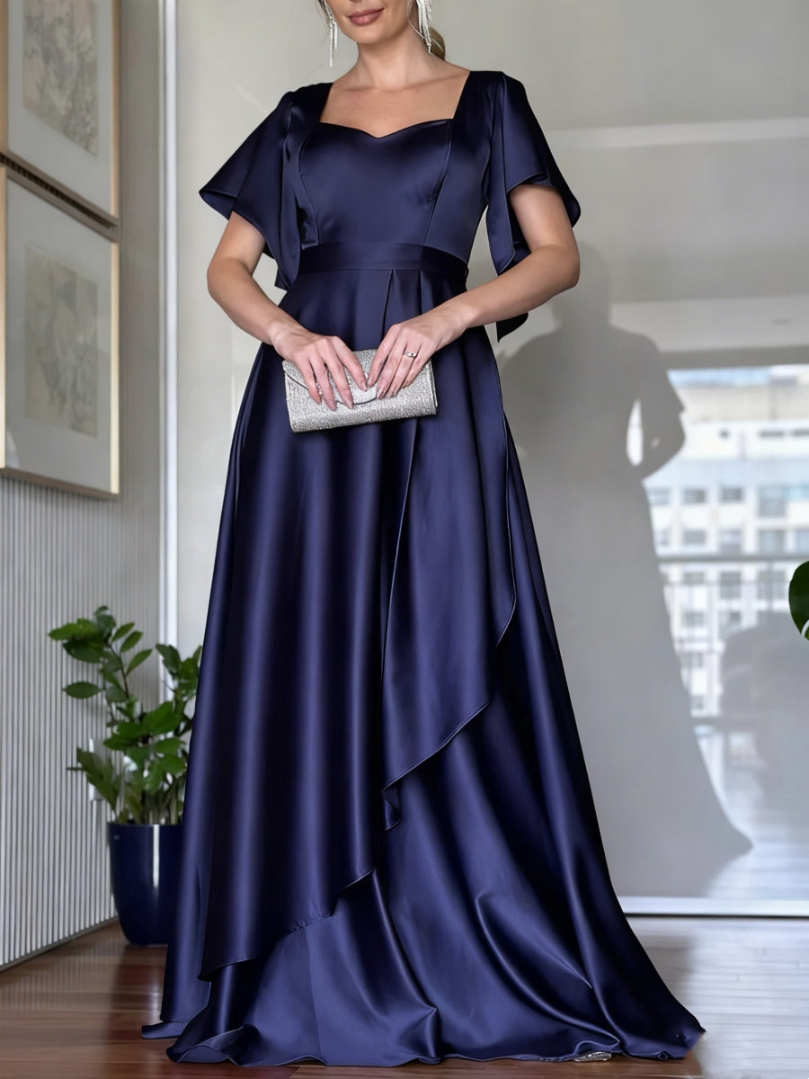 A-Line/Princess Sweetheart Short Sleeves Mother Of The Bride Dresses Floor-Length Pleated Silk Satin BabaMila