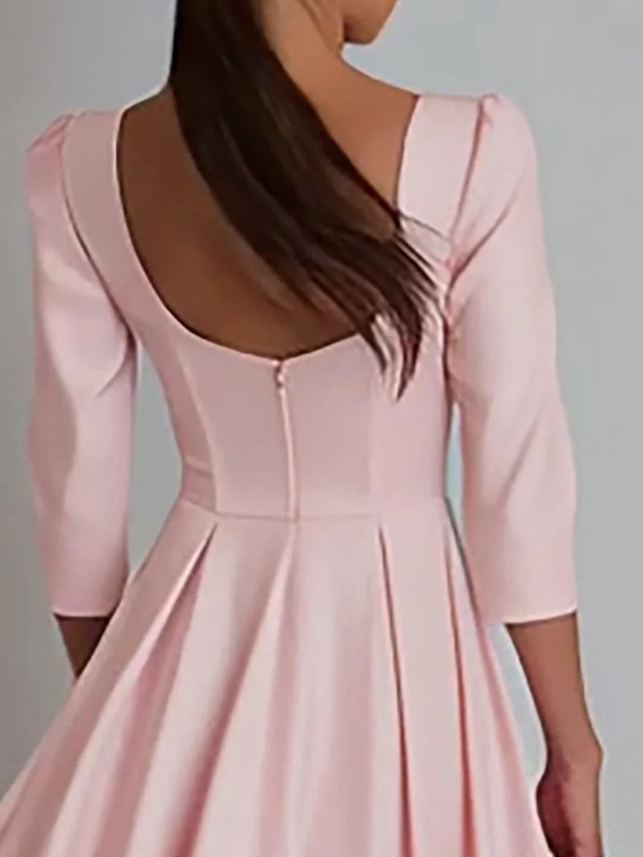 A-Line/Princess Square Collar Satin Mother Of The Bride Dresses 3/4 Sleeves Ankle-Length Pleated BabaMila