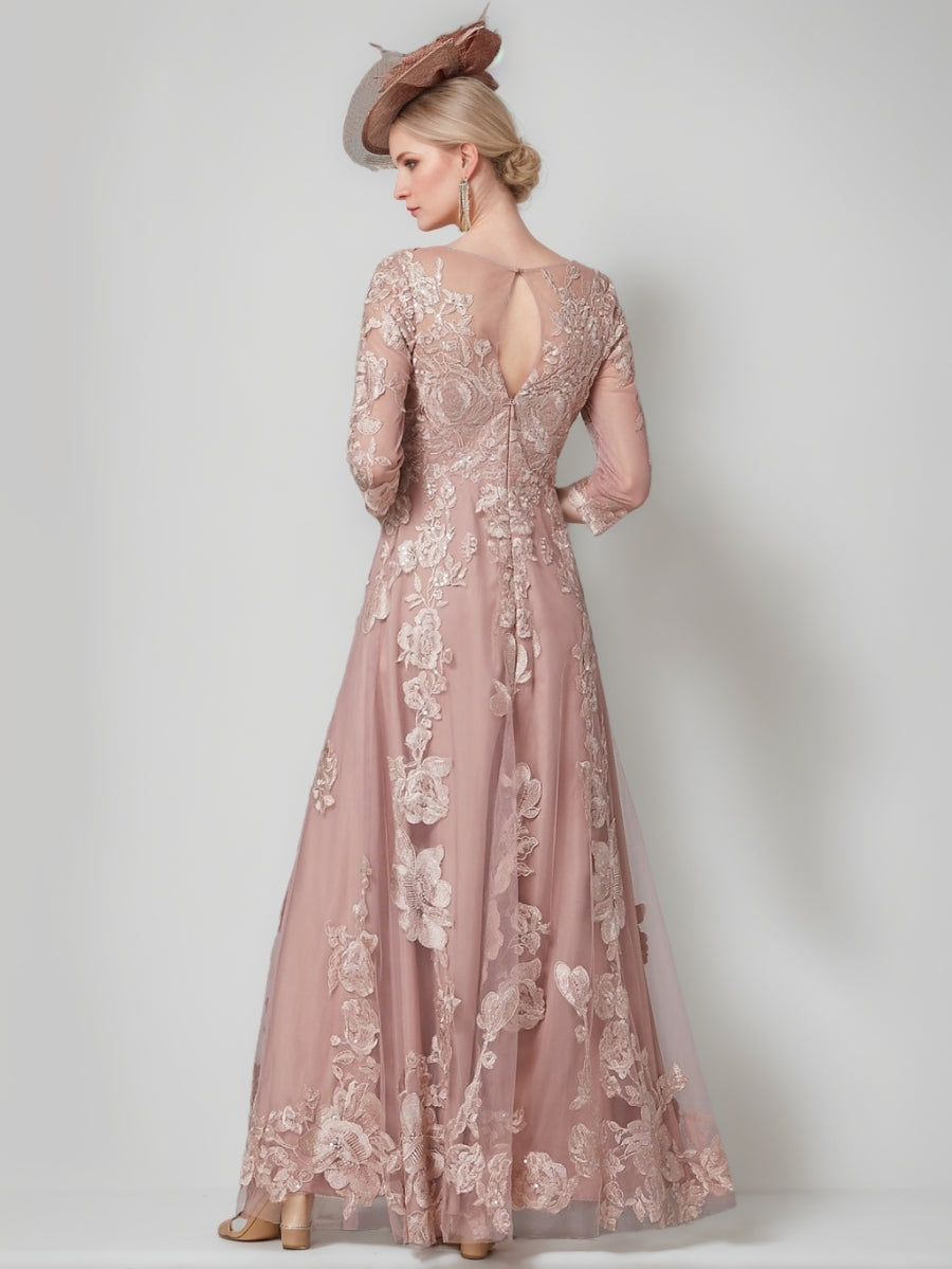 A-Line/Princess Scoop 3/4 Sleeves Lace Mother Of The Bride Dresses Floor-Length Evening Dress Formal Dress BabaMila