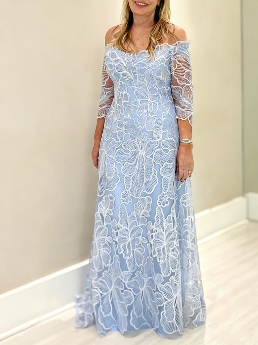 A-Line/Princess Off-The-Shoulder Lace Mother Of The Bride Dresses 3/4 Sleeves Floor-Length BabaMila