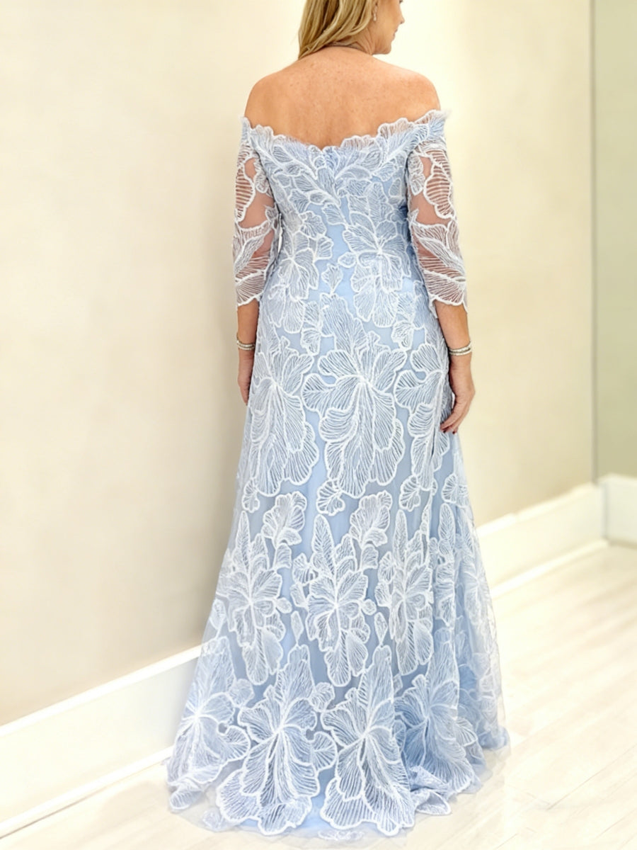 A-Line/Princess Off-The-Shoulder Lace Mother Of The Bride Dresses 3/4 Sleeves Floor-Length BabaMila