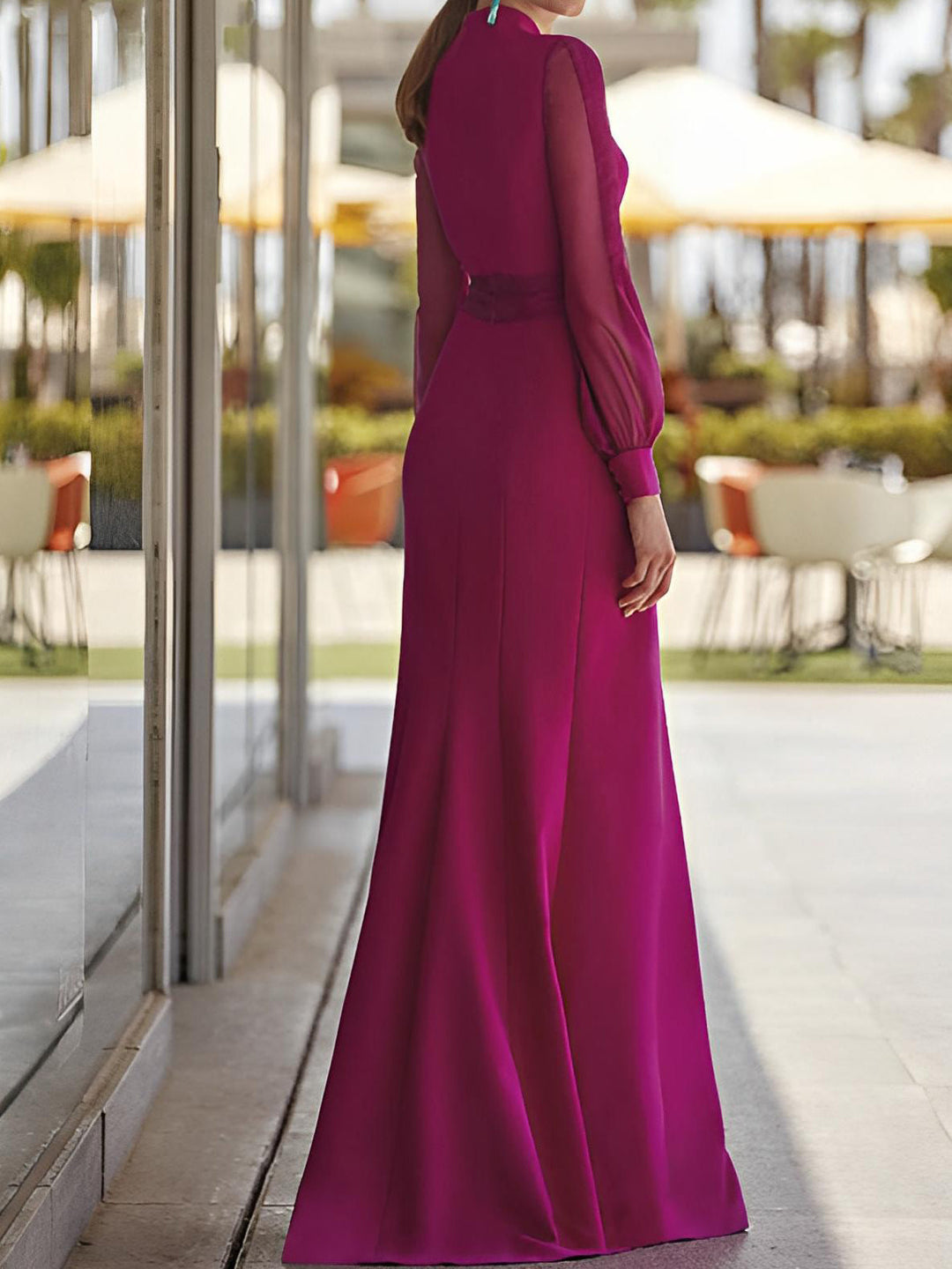 Sheath/Column V-Neck Long Sleeve Mother of the Bride Dresses with Belt BabaMila