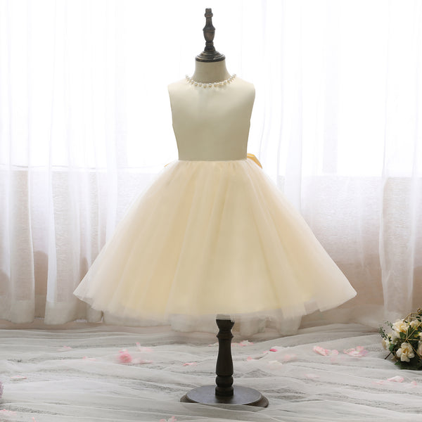 Boat Neck Sleeveless Knee-Length Satin/Tulle Holiday＆Christmas Dresses With Beads/Bow Girls Gidiondress